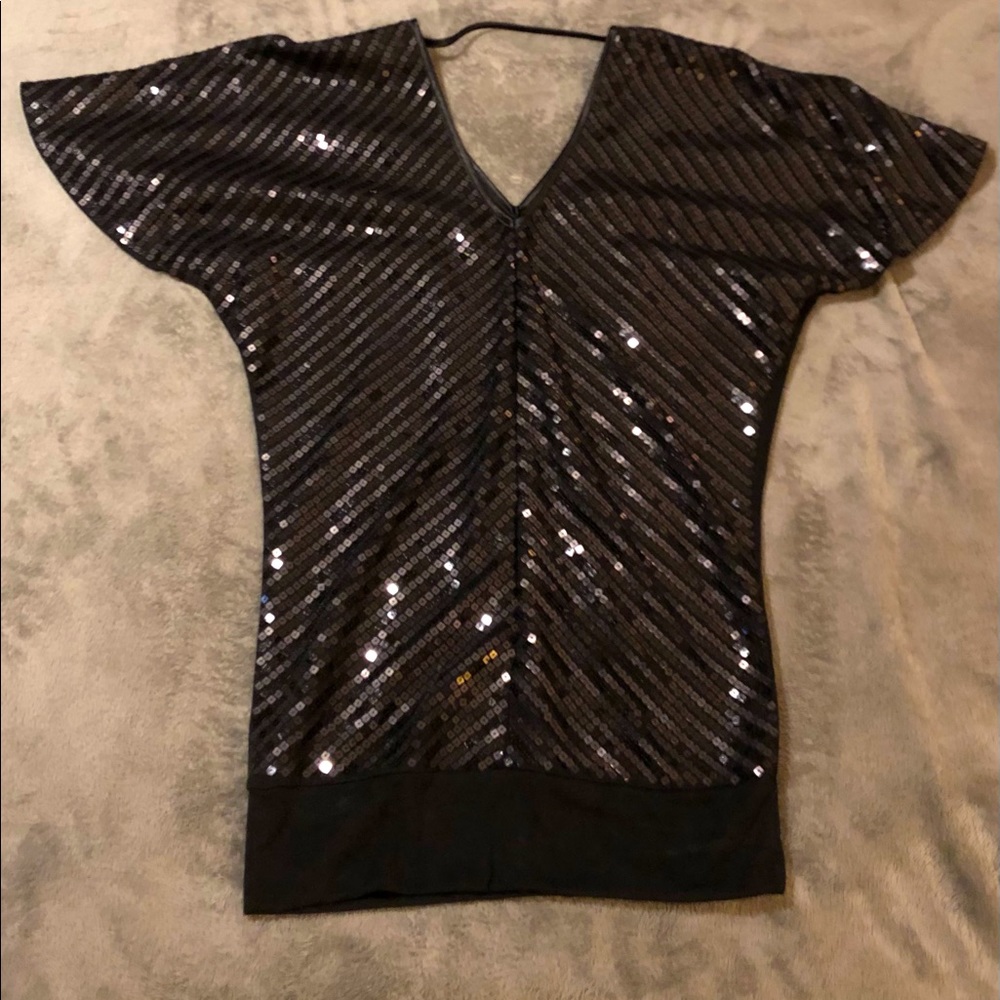 Say What? Black Sequined Blouse, NWT, Size Small